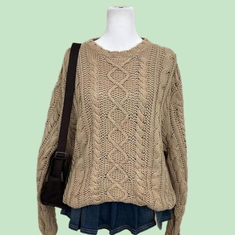 vintage 90s cozy indie skater chunky cotton cable knit sweater
